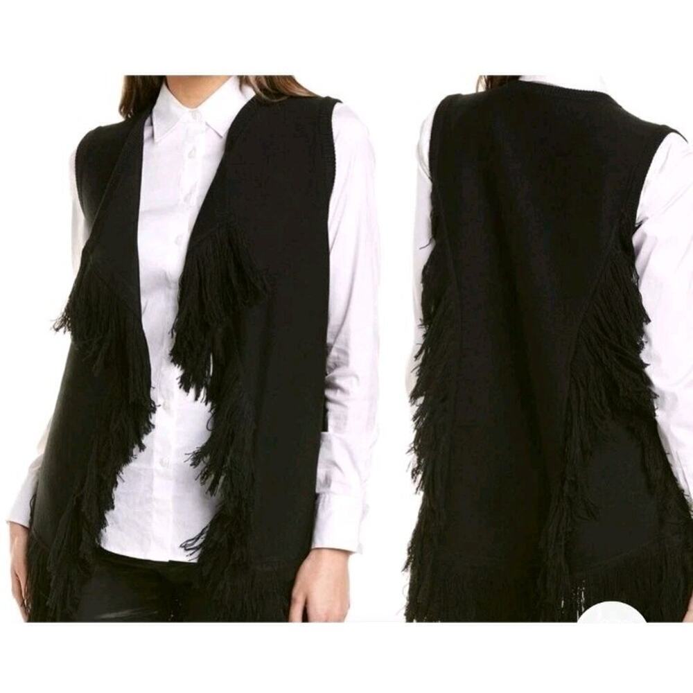 Kobi Halperin Brielle Fringe Sweater Knit Vest Womens Small Black